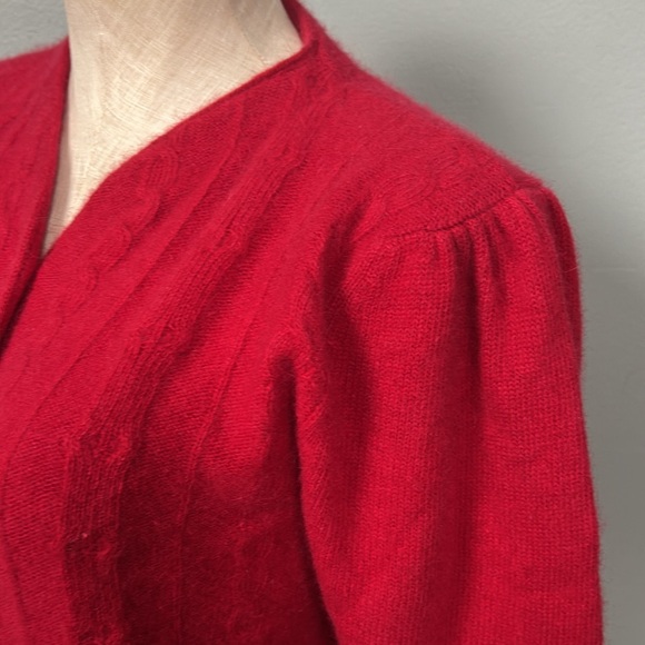 Vintage Crystal Angora Rabbit Hair Pink Cable Collarless Women's Sweater size S - Picture 6 of 16